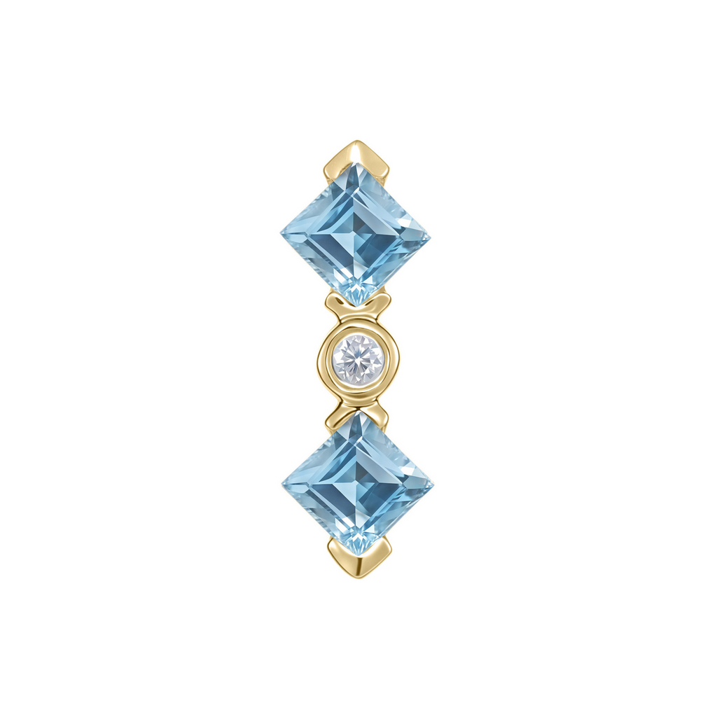 Aeris London Blue Topaz kite-set threadless end with moissanite centre in 14k gold for helix or conch