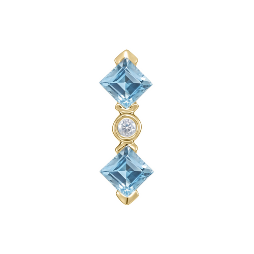 Aeris London Blue Topaz kite-set threadless end with moissanite centre in 14k gold for helix or conch