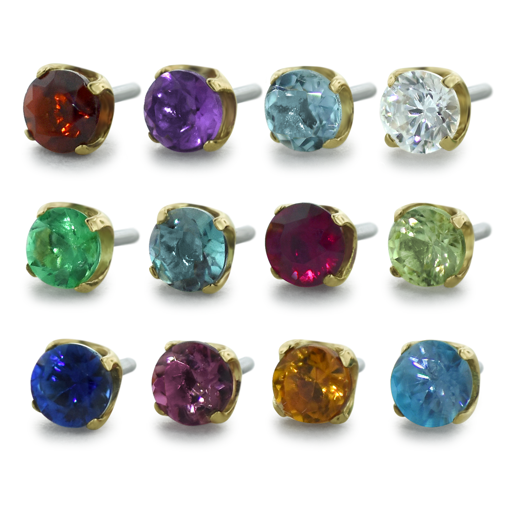NeoMetal birthstone four-prong threadless end in 18k gold for personalised ear styling