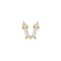Bow baguette and round CZ threadless end in 14k gold for layered lobe or helix styling