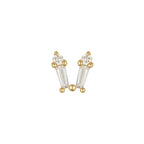 Bow baguette and round CZ threadless end in 14k gold for layered lobe or helix styling