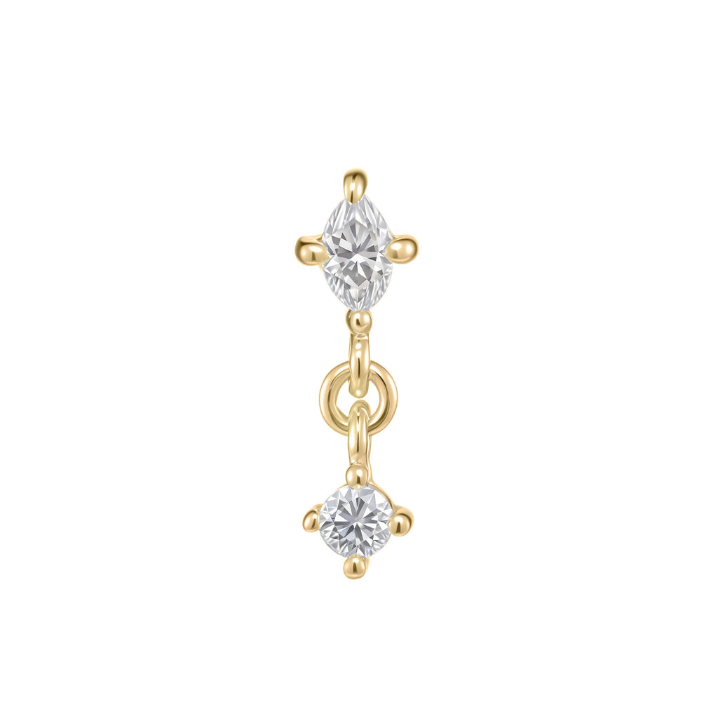 Marqia marquise and round moissanite threadless end in 14k gold for flat or helix