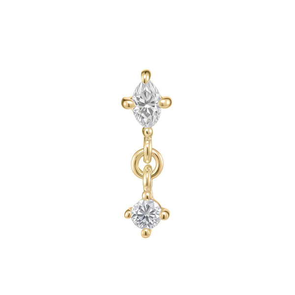 Marqia marquise and round moissanite threadless end in 14k gold for flat or helix