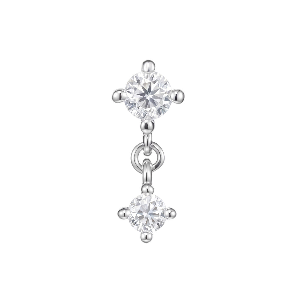 Duolet double moissanite drop threadless end in 14k gold for helix or flat with movement
