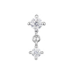 Duolet double moissanite drop threadless end in 14k gold for helix or flat with movement