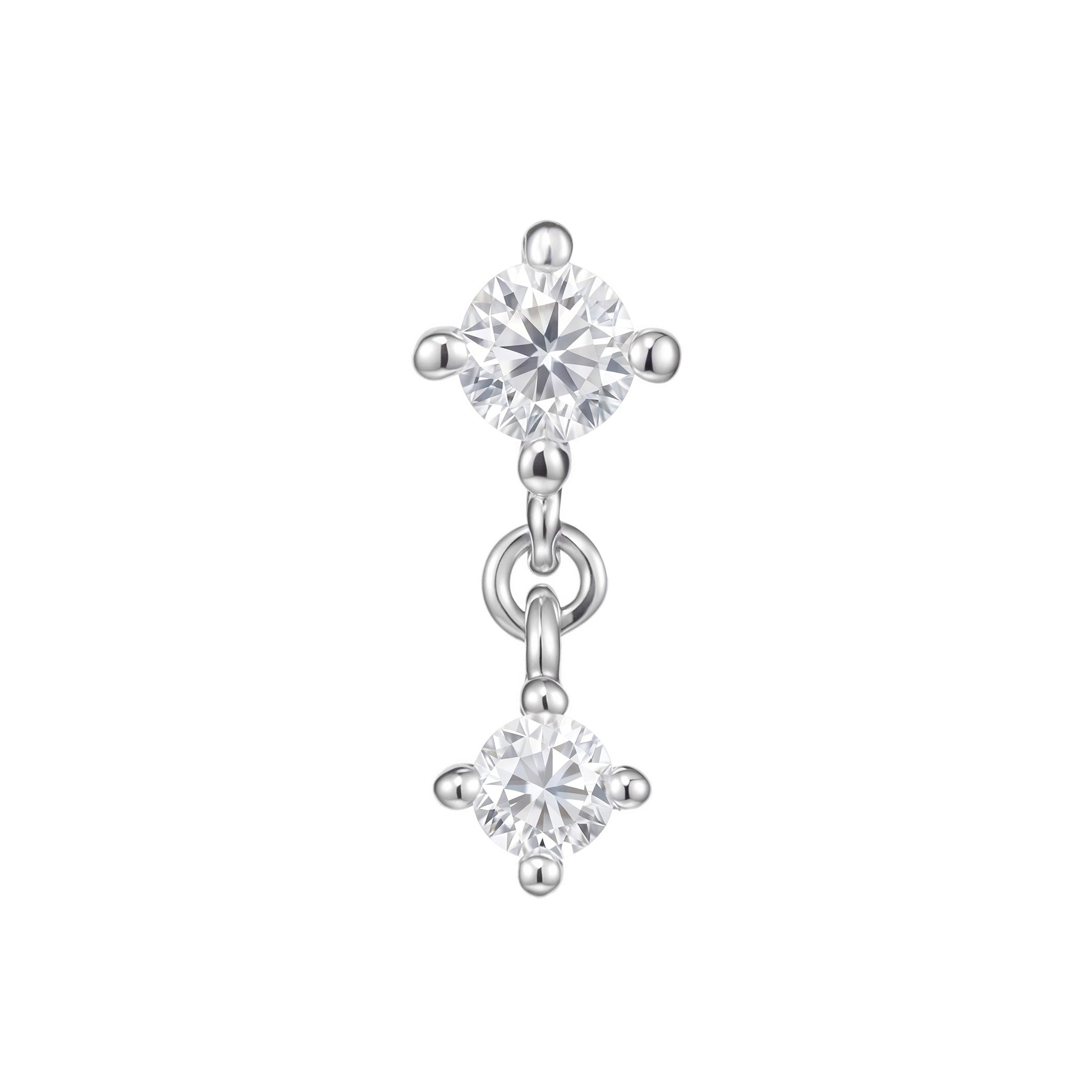 Duolet double moissanite drop threadless end in 14k gold for helix or flat with movement