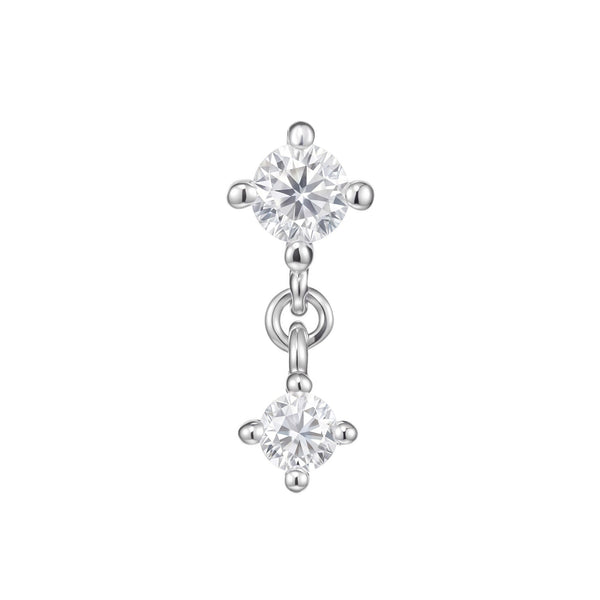 Duolet double moissanite drop threadless end in 14k gold for helix or flat with movement