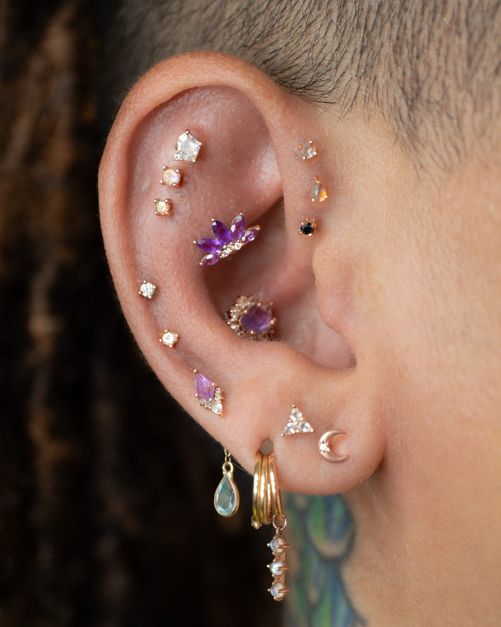 Valentina - Amethyst + CZ - Threadless End