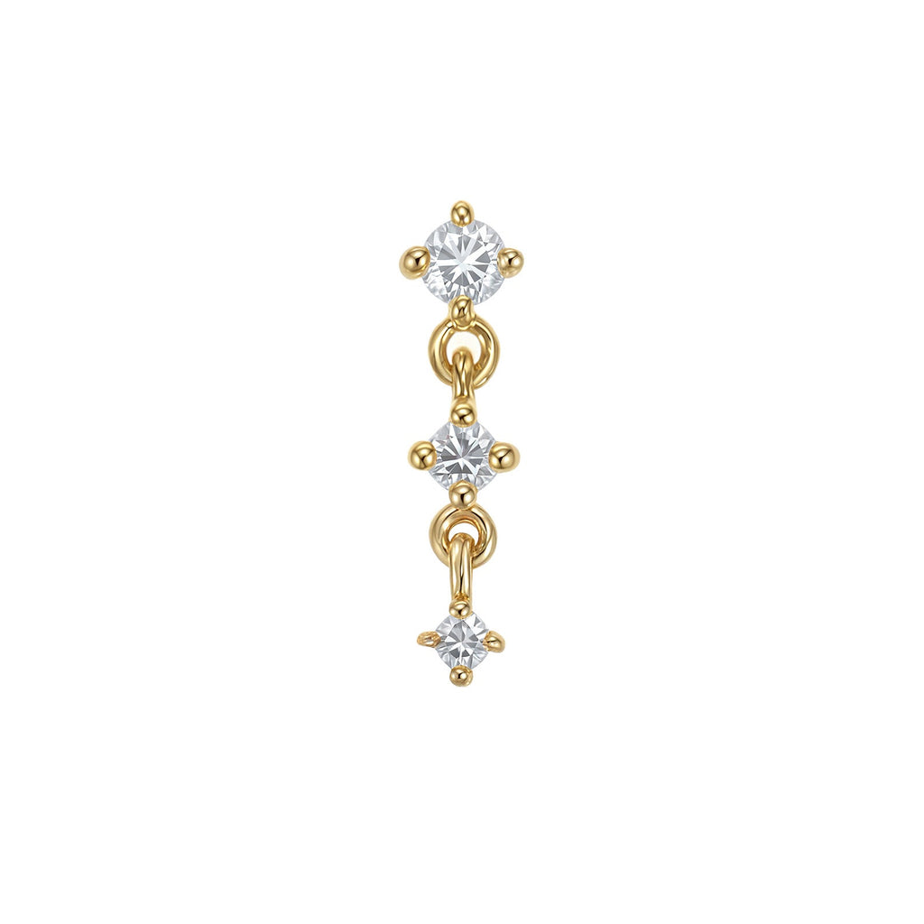 Driftline triple CZ linear threadless end in 14k gold for stacked ear curation