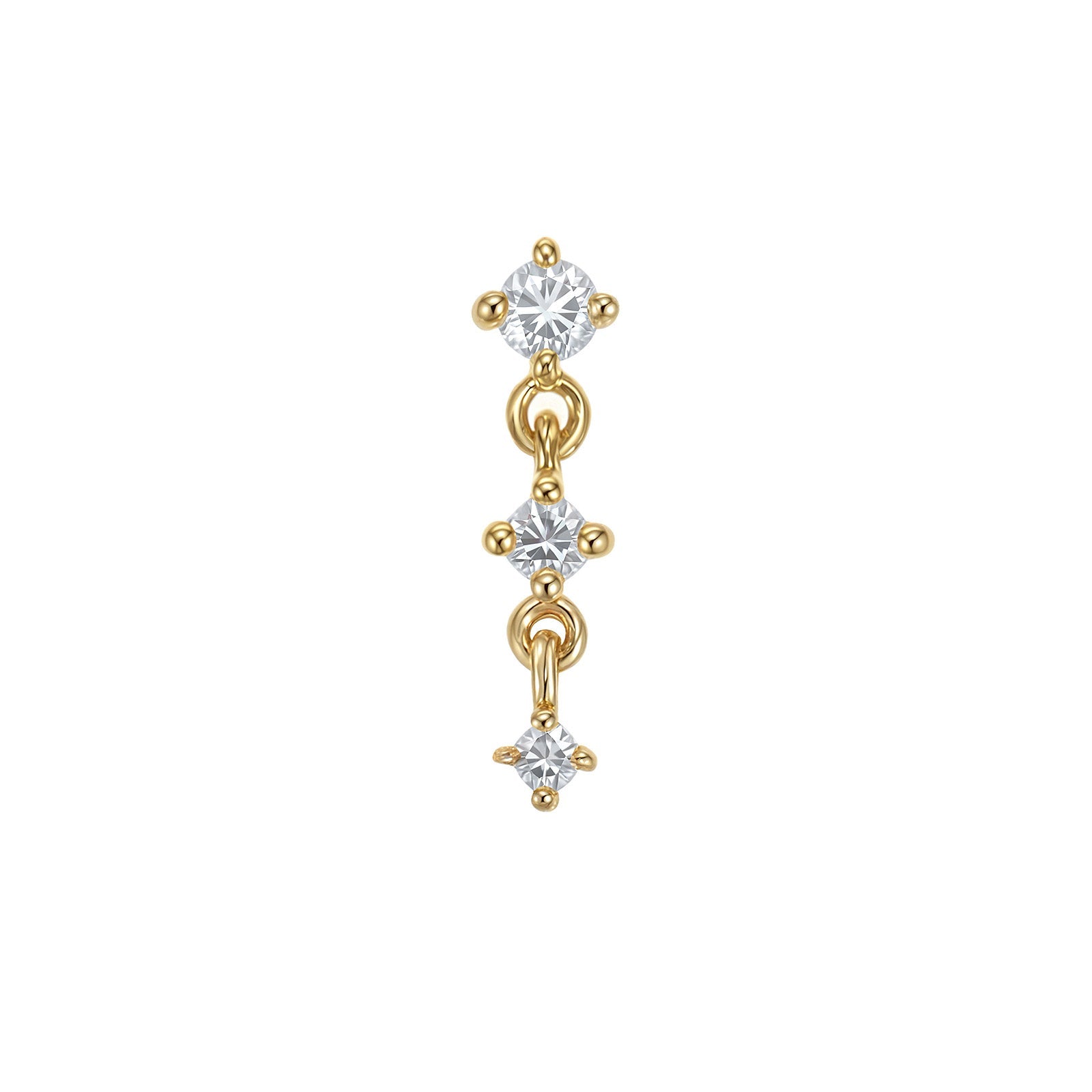 Driftline triple CZ linear threadless end in 14k gold for stacked ear curation