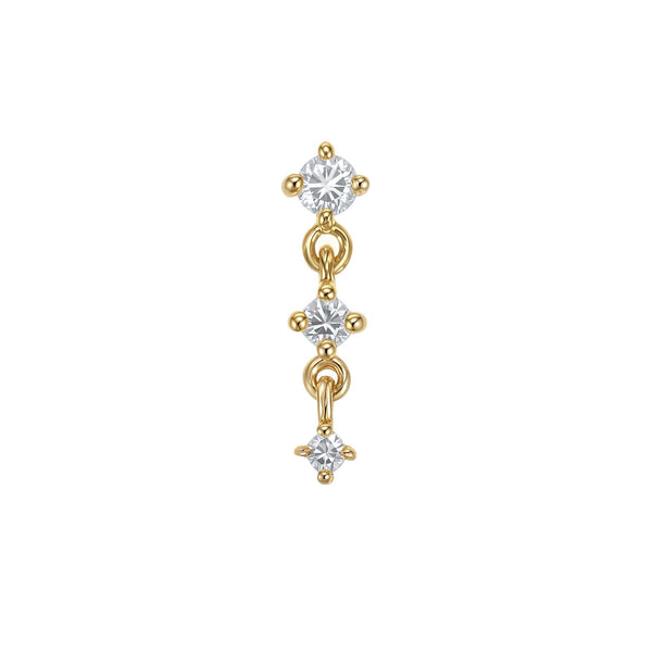 Driftline triple CZ linear threadless end in 14k gold for stacked ear curation