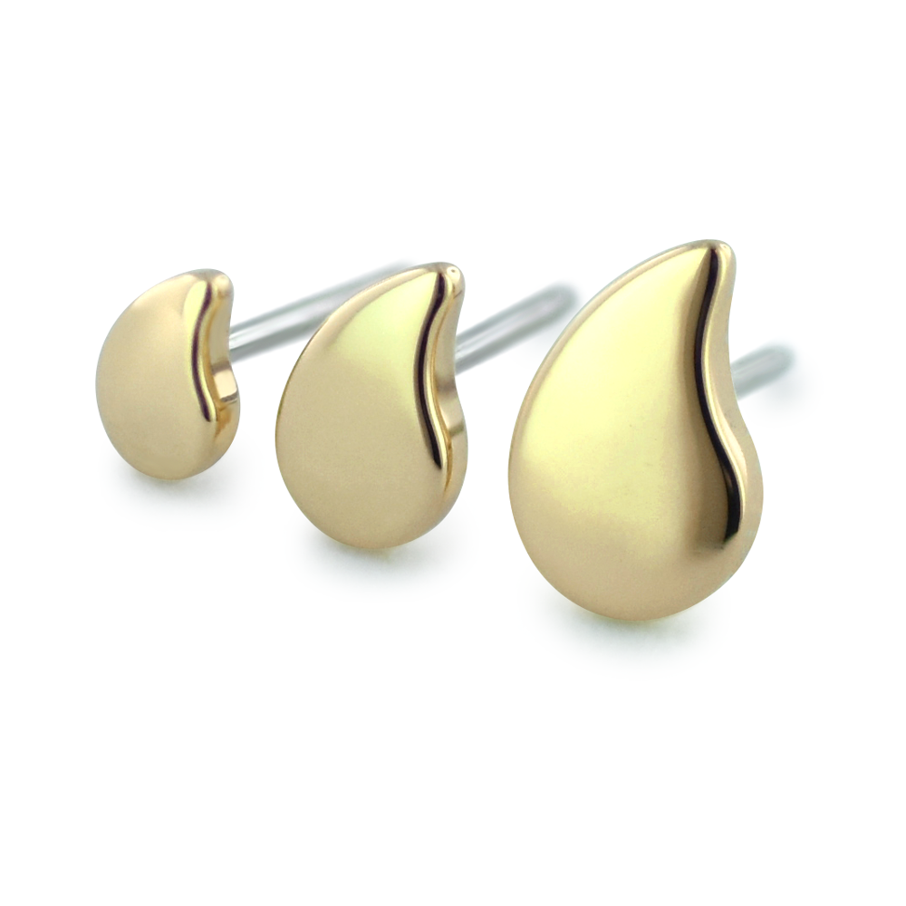 NeoMetal drop teardrop threadless end in solid 18k gold for lobe or helix