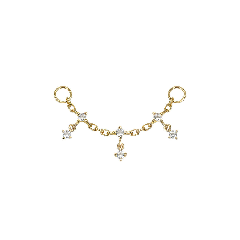 Flare delicate 14k gold chain with six fixed and dangling CZs for lobe-to-helix styling