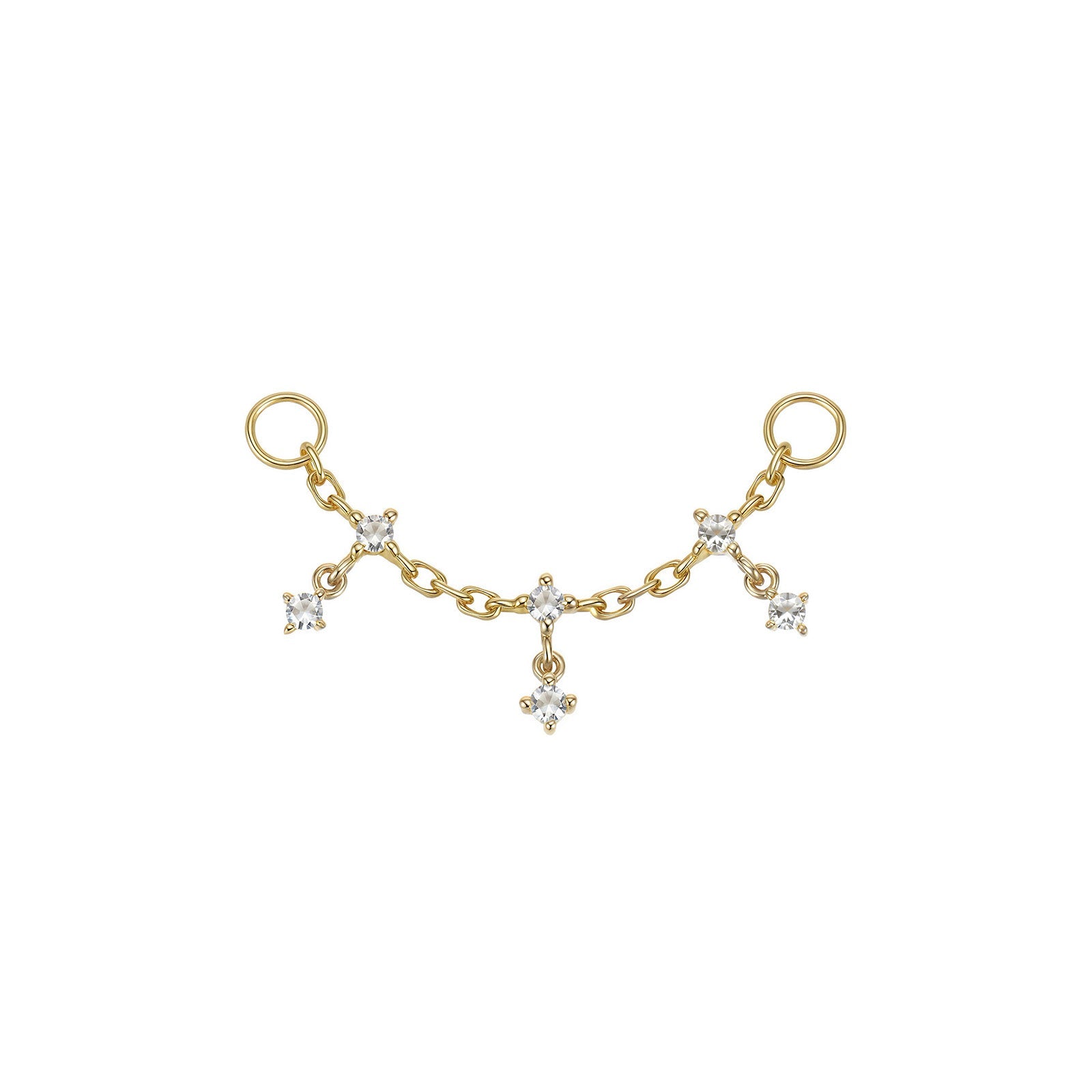 Flare delicate 14k gold chain with six fixed and dangling CZs for lobe-to-helix styling