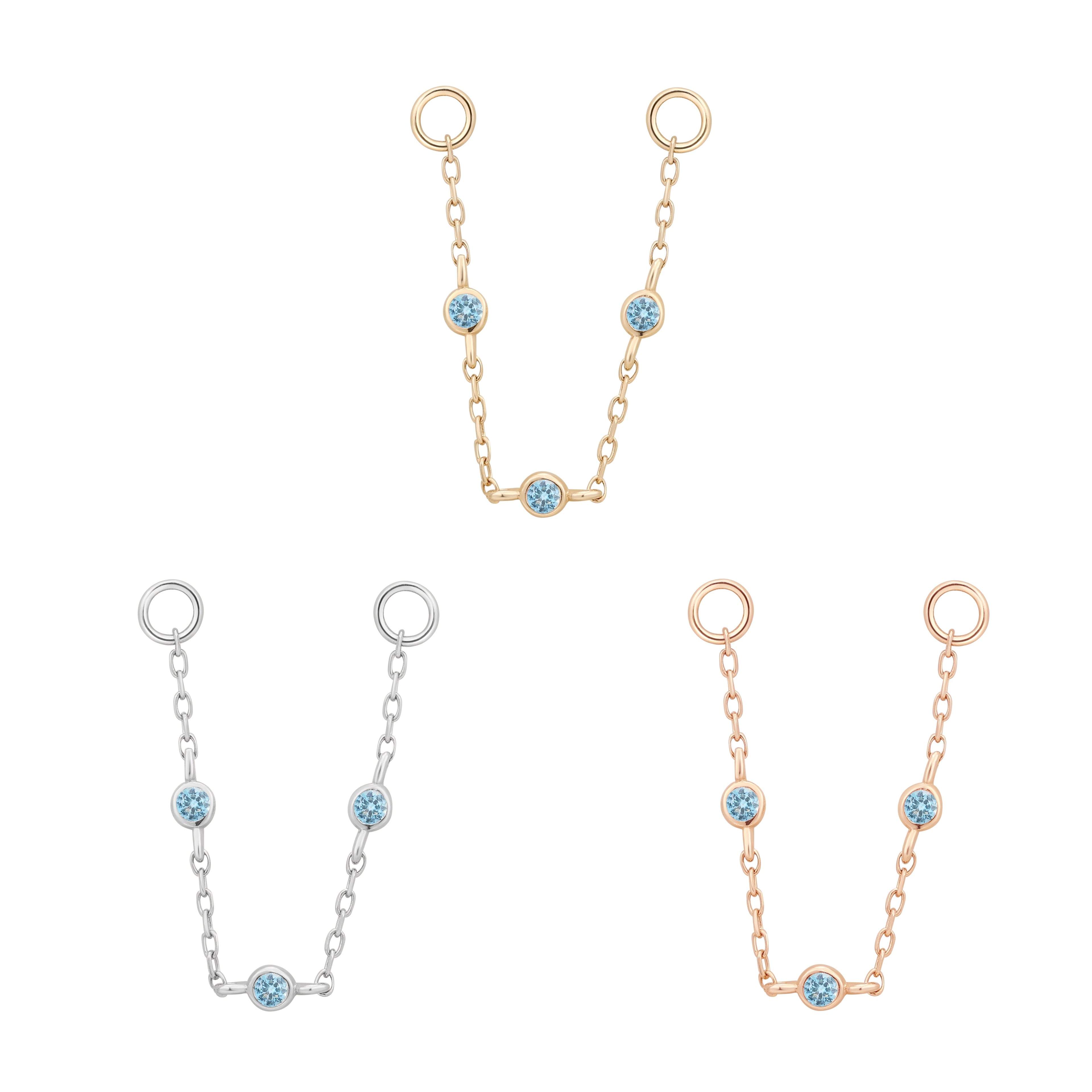 3 Bezel Bead - London Blue Topaz - Chain