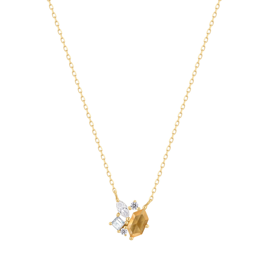 RION x Buddha Jewelry Guerdon Gold Necklace - Rutilated Quartz + White Sapphire