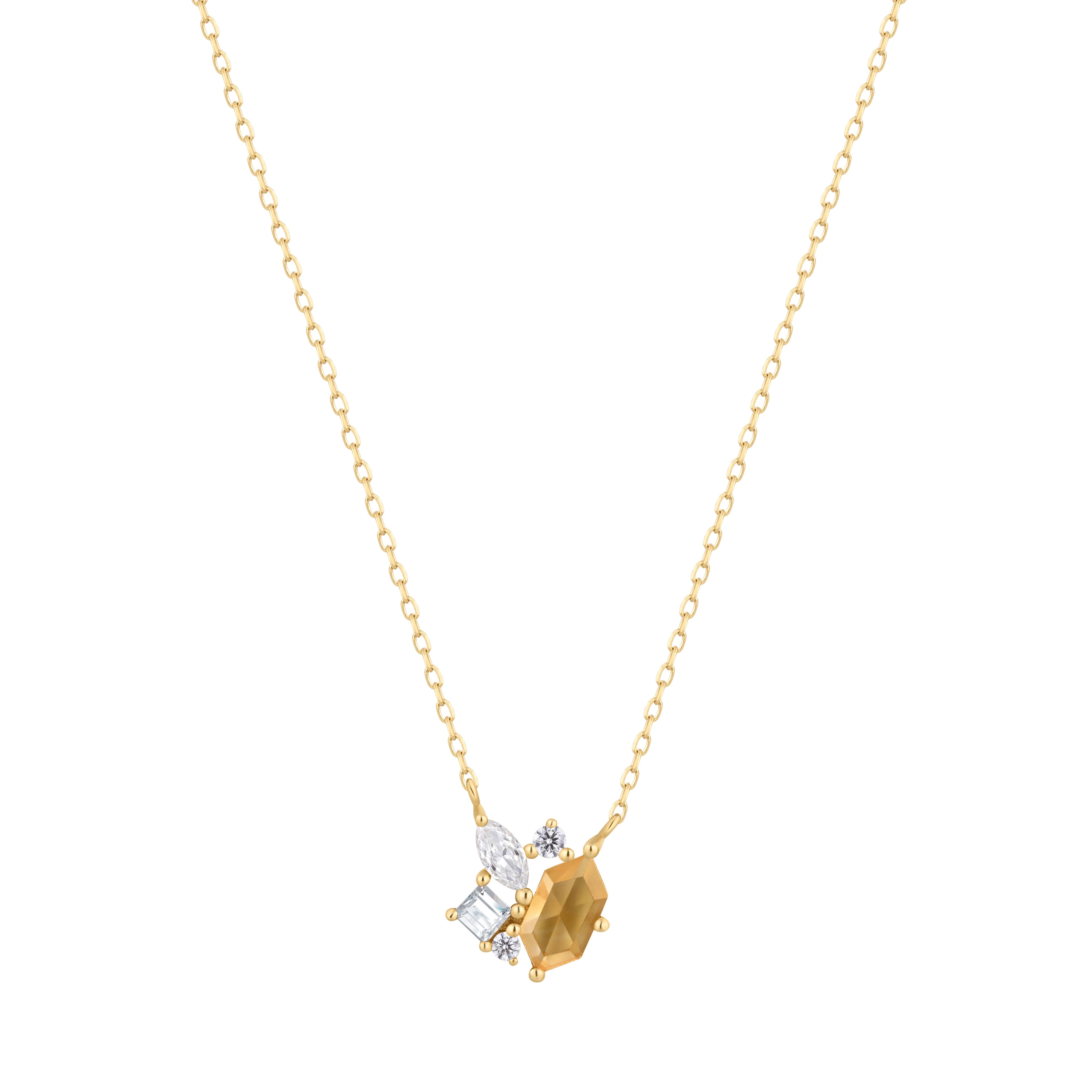 RION x Buddha Jewelry Guerdon Gold Necklace - Rutilated Quartz + White Sapphire
