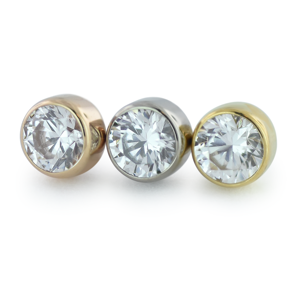NeoMetal bezel-set genuine diamond threadless end in 18k gold for lobe or nostril