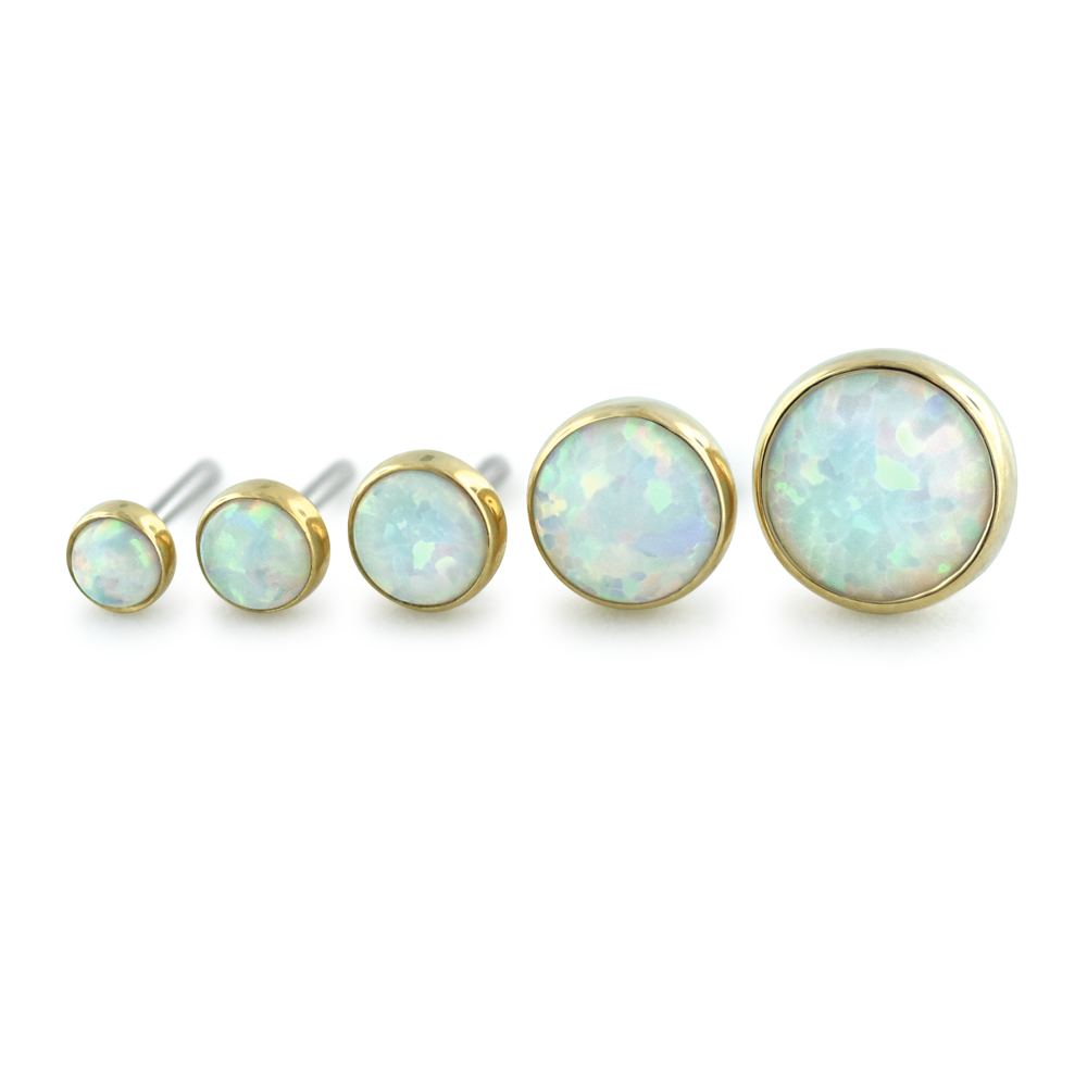 NeoMetal bezel-set cabochon opal or onyx threadless end in 18k gold for conch or nostril