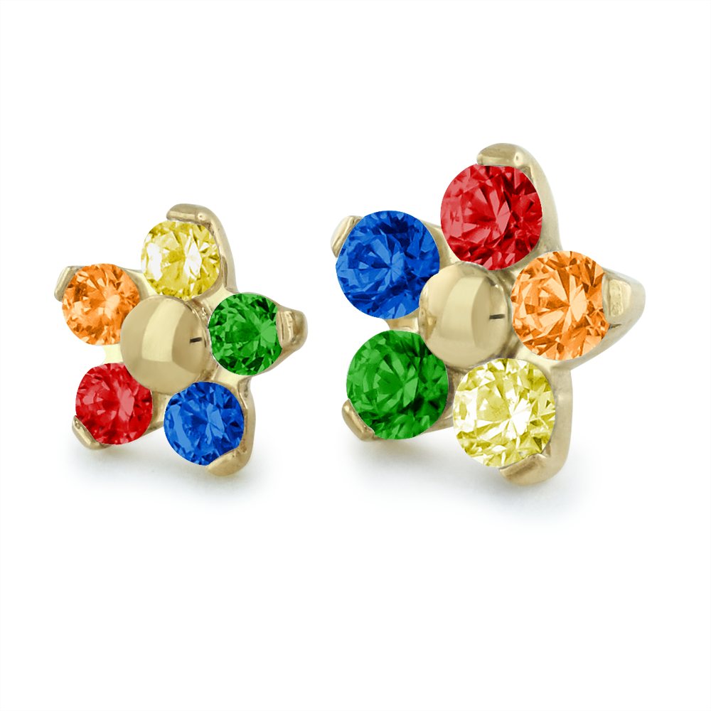 NeoMetal Pride flower threadless end in 18k gold with five pride flag enamel colours