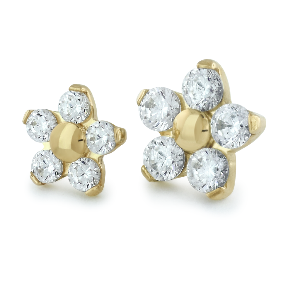 NeoMetal five-petal flower threadless end in solid 18k gold for ear or nostril