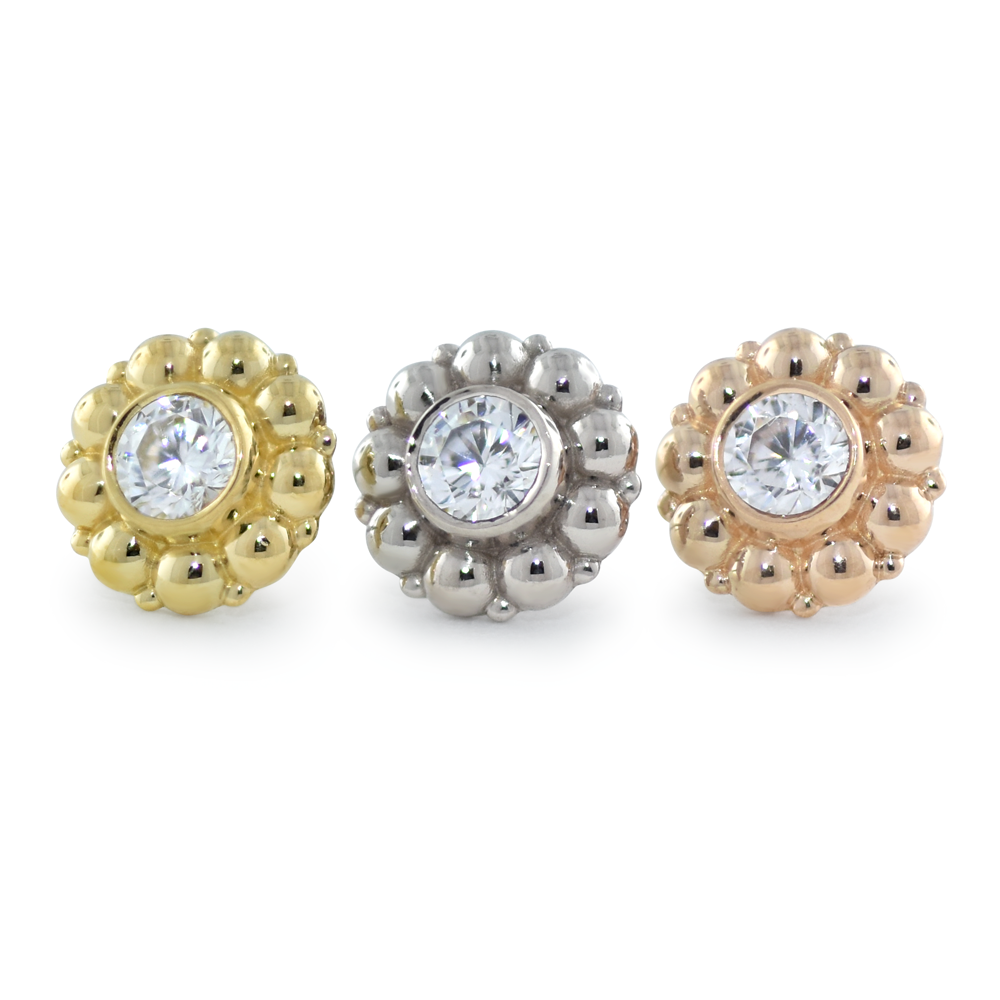 NeoMetal Kumo Japanese cloud-inspired gem threadless end in 18k gold for helix or flat
