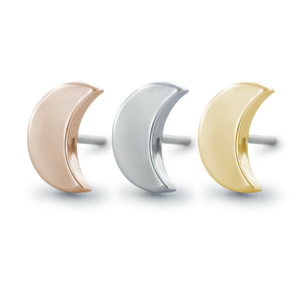 NeoMetal crescent moon threadless end in solid 18k gold for celestial ear styling