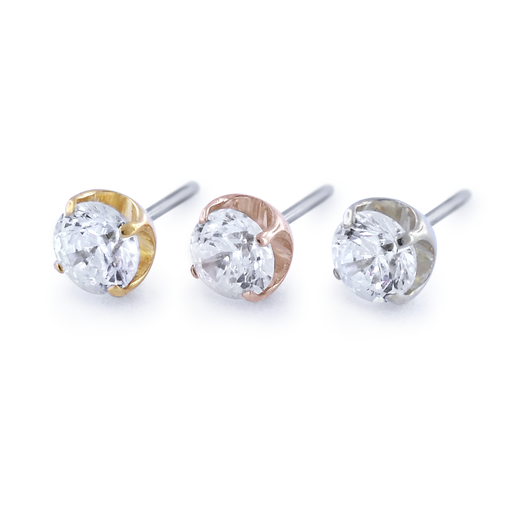 NeoMetal four-prong genuine diamond threadless end in 18k gold for lobe or nostril