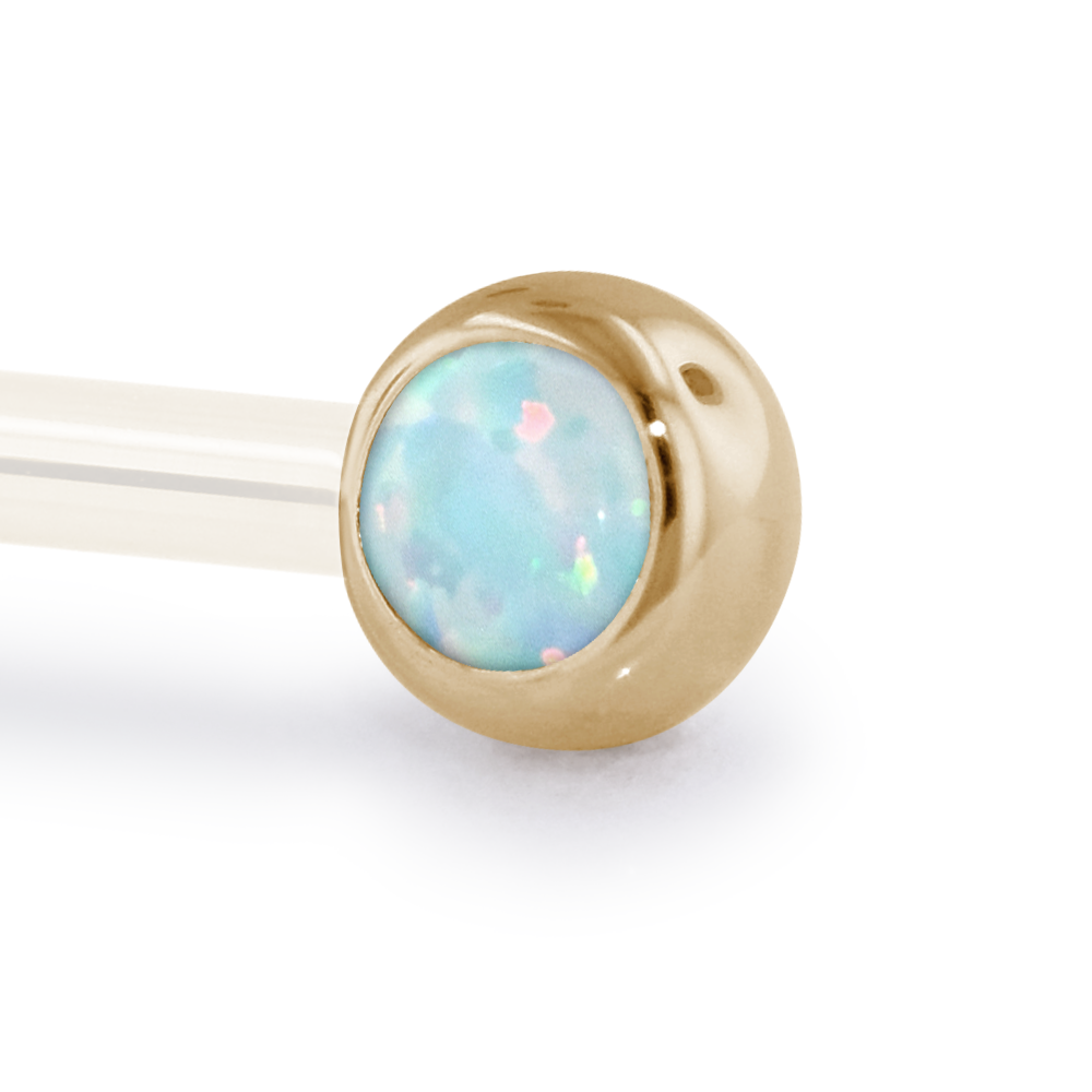 NeoMetal cabochon white opal side gem in 18k gold flat-back setting