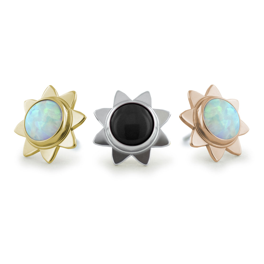 NeoMetal sun cabochon sunburst threadless end in 18k gold for lobe or helix