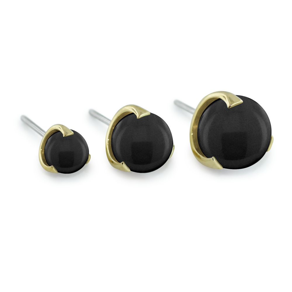 NeoMetal sphere gem three-prong threadless end in 18k gold for lobe or helix