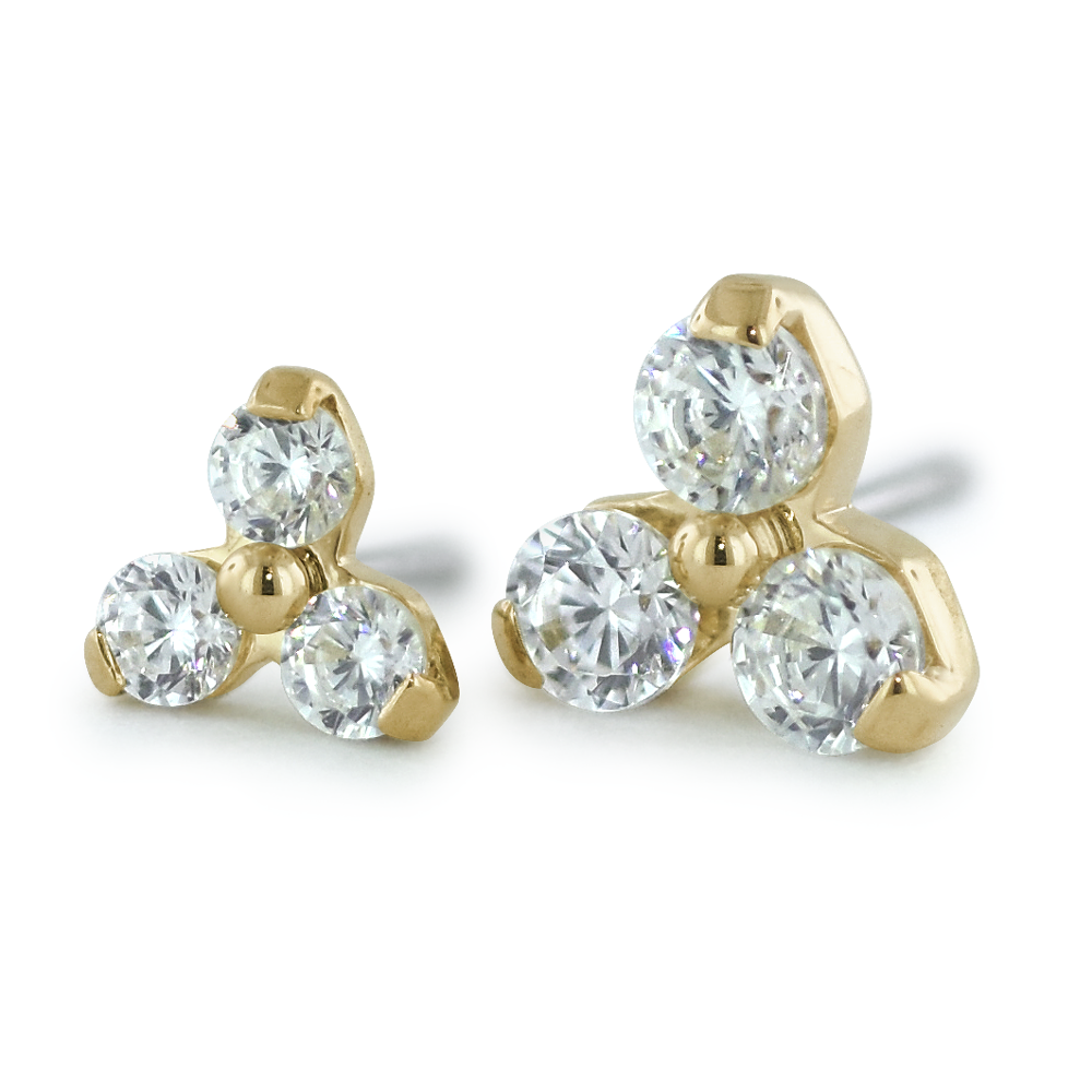 NeoMetal trinity gem prong-set threadless end in 18k gold for ear or nostril