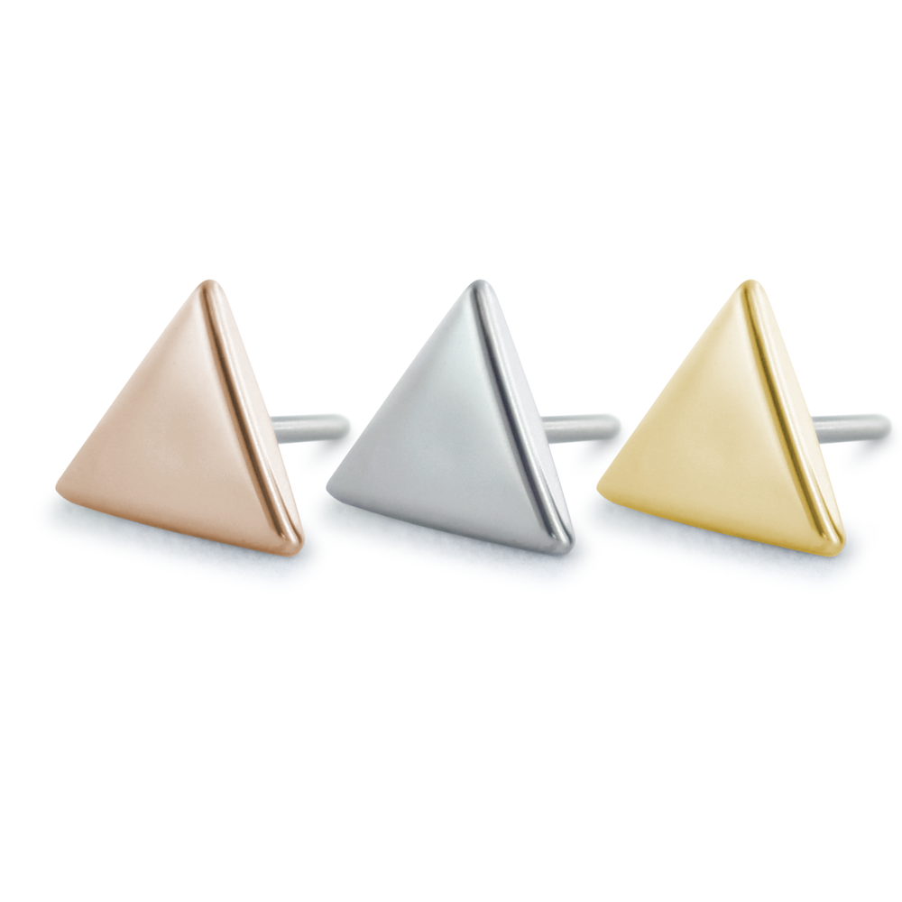 NeoMetal soft-edge triangle threadless end in 18k gold for everyday lobe or helix wear