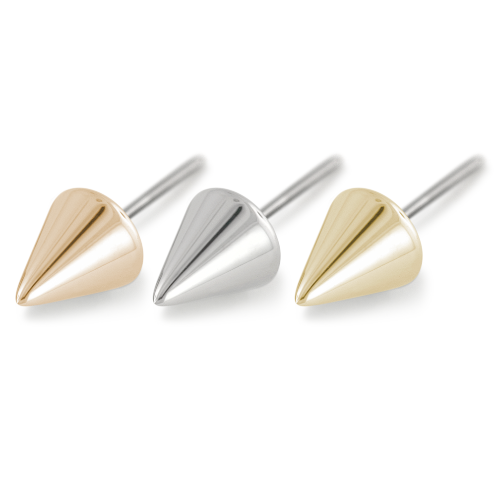 NeoMetal spear threadless end in solid 18k gold for eyebrow, nostril, or ear