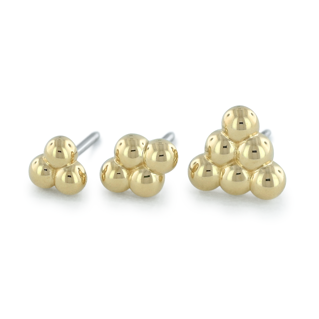 NeoMetal multi-bead cluster threadless end in 18k gold for layered ear styling