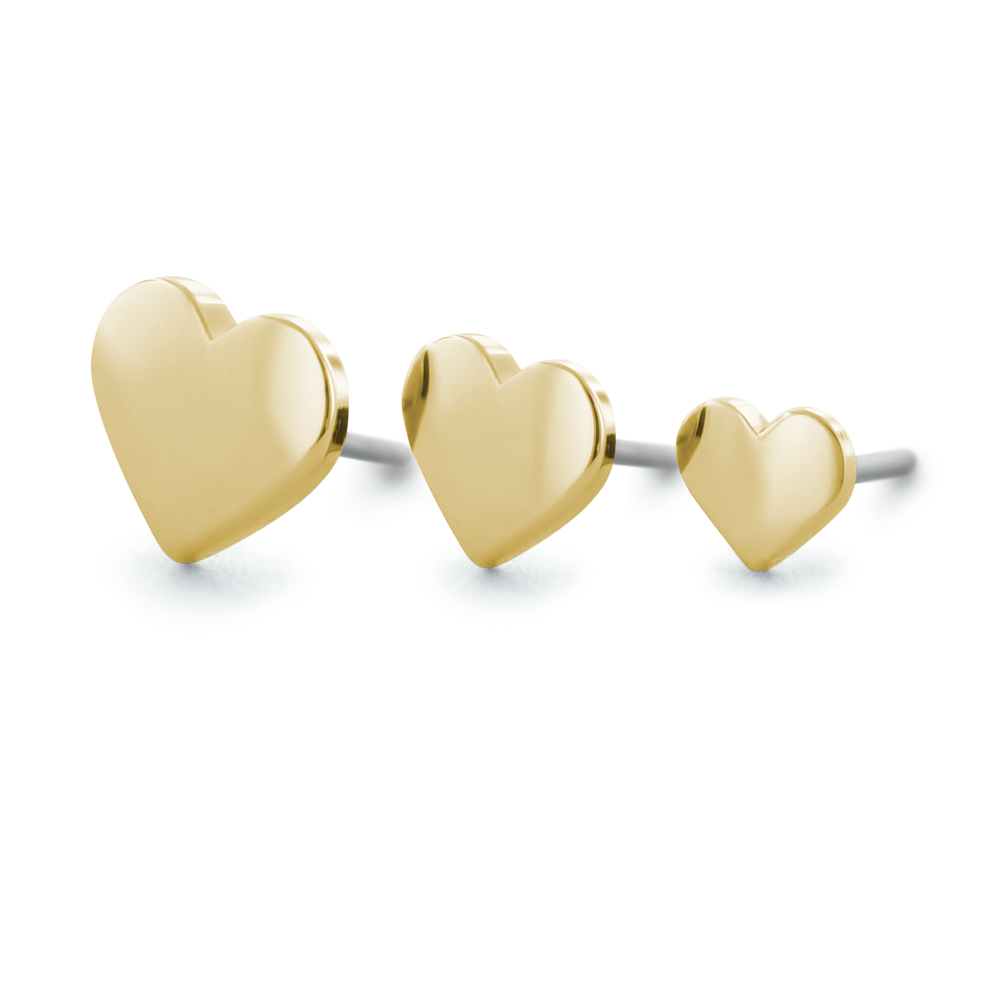 NeoMetal heart threadless end in solid 18k gold for lobe or helix piercings