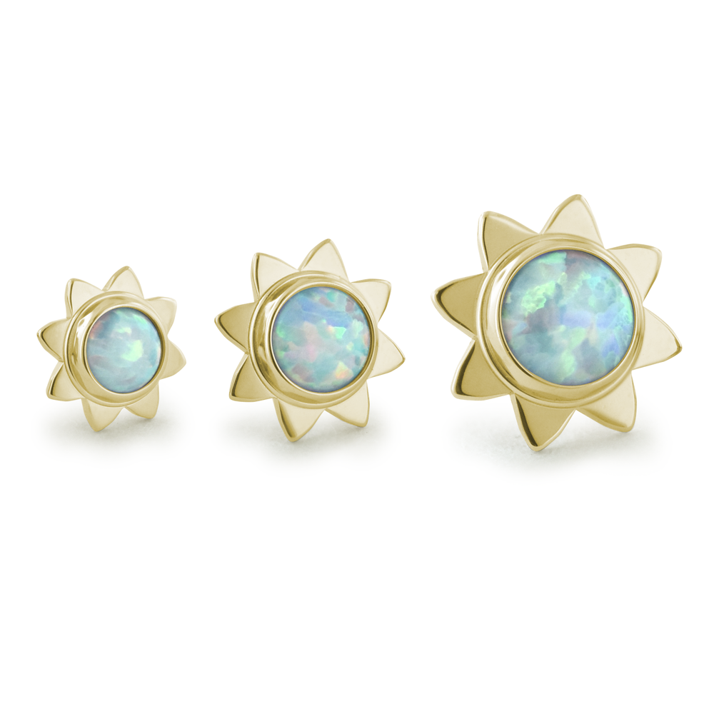 18K Gold Sun Cabochon Ends