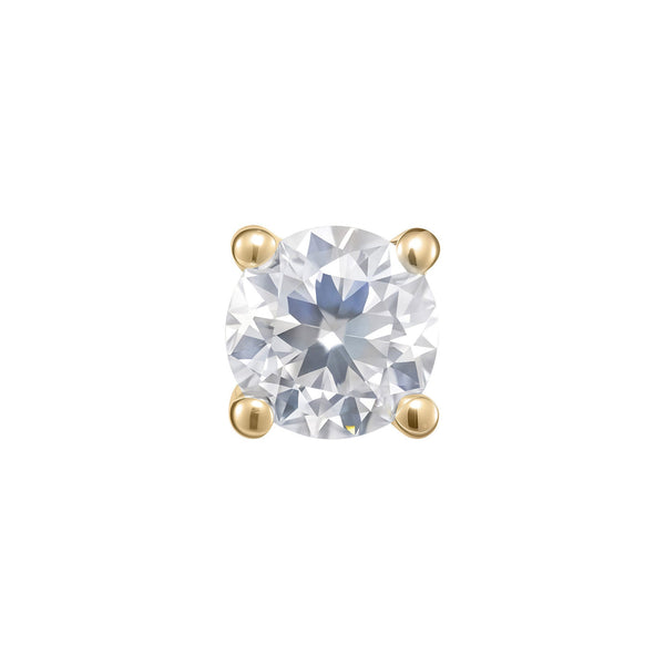 Diamond Prong four-prong threadless end with lab-grown diamond in 14k gold for lobe or helix