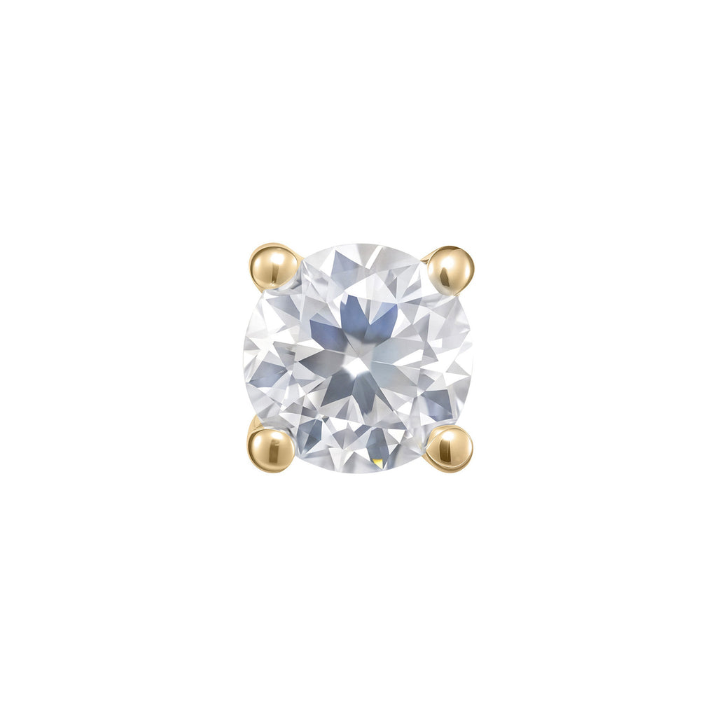 Moissanite Prong four-prong threadless end with genuine moissanite in 14k gold for lobe or helix