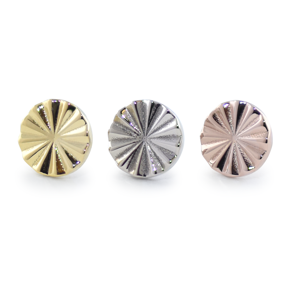 NeoMetal Spline textured disk threadless end in 18k gold for lobe or helix