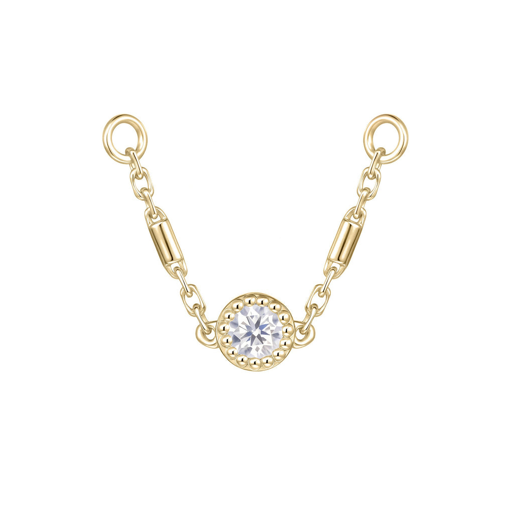 Halolet bezel moissanite 14k gold connector chain for double helix or lobe-to-helix pairings