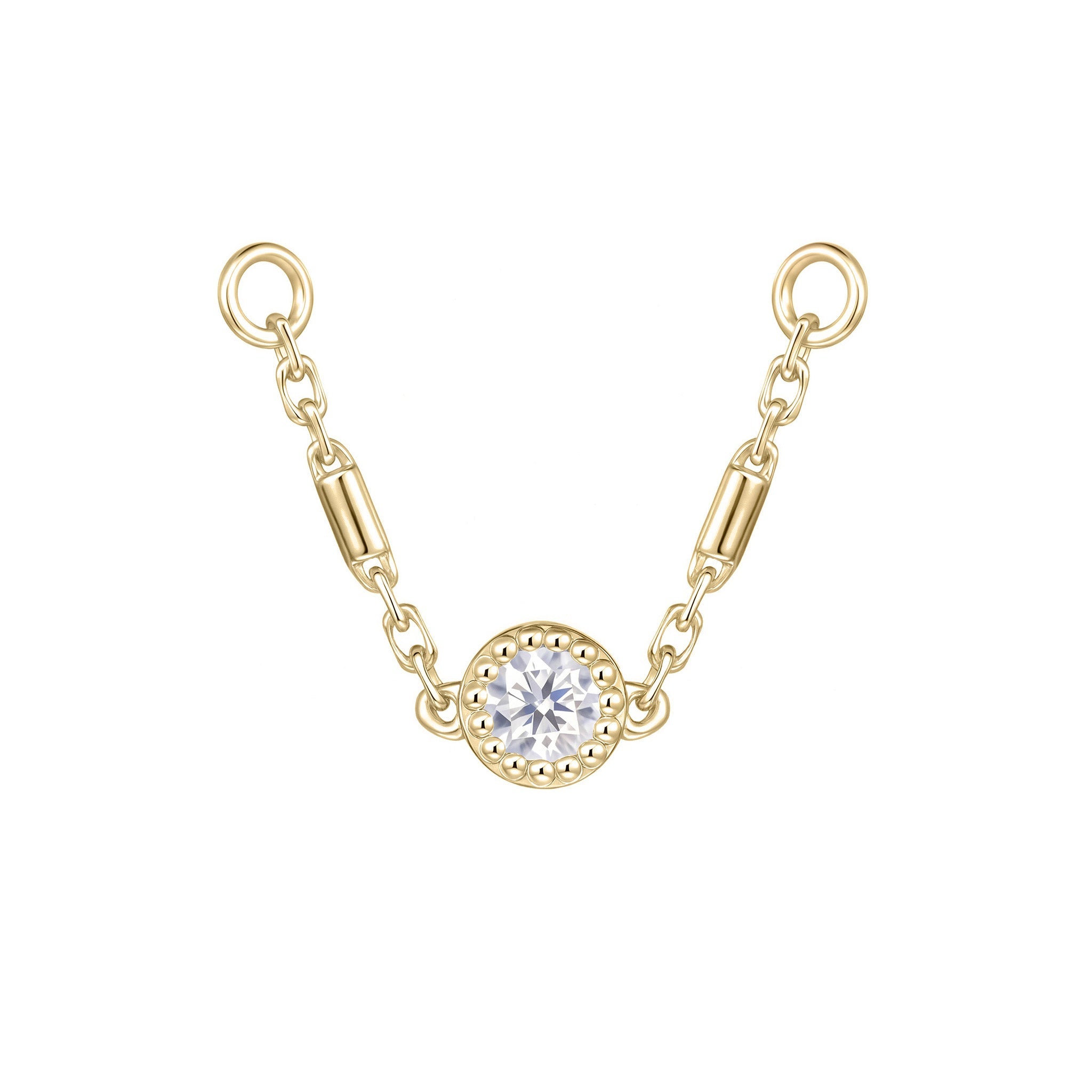 Halolet bezel moissanite 14k gold connector chain for double helix or lobe-to-helix pairings