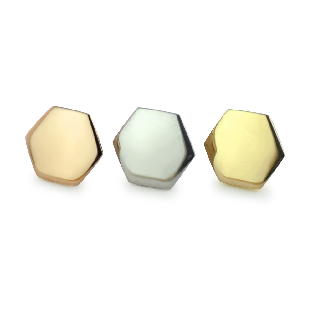 NeoMetal hexagon threadless end in solid 18k gold for lobe or helix