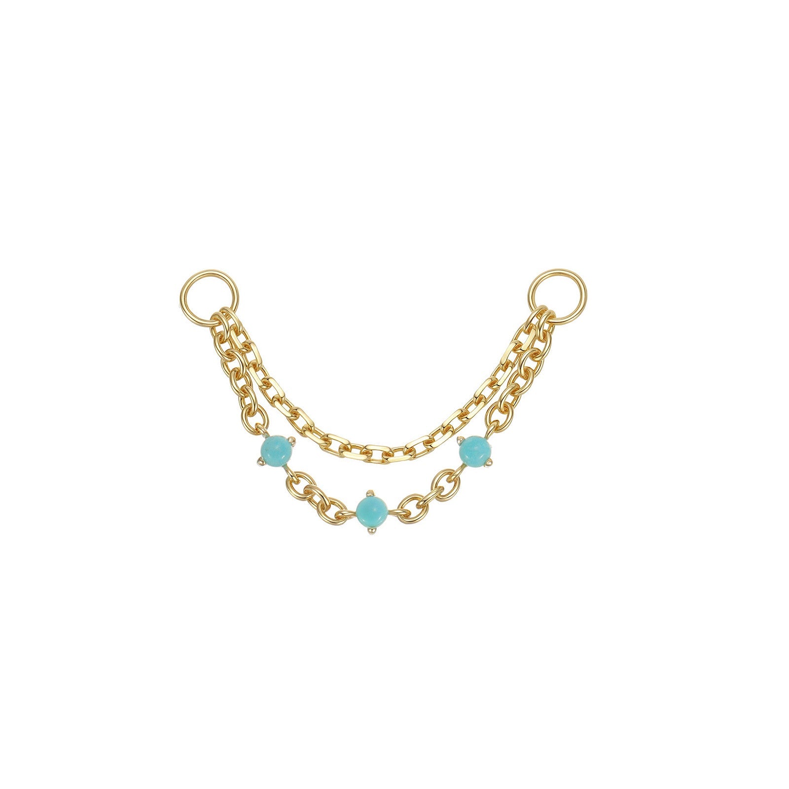 Lagoon Drip double-layer 14k gold chain with turquoise cabochons for lobe-to-helix pairings