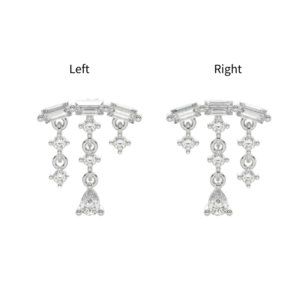 Sway Swarovski CZ cascade threadless end in 14k gold for lobe or helix with Left and Right options