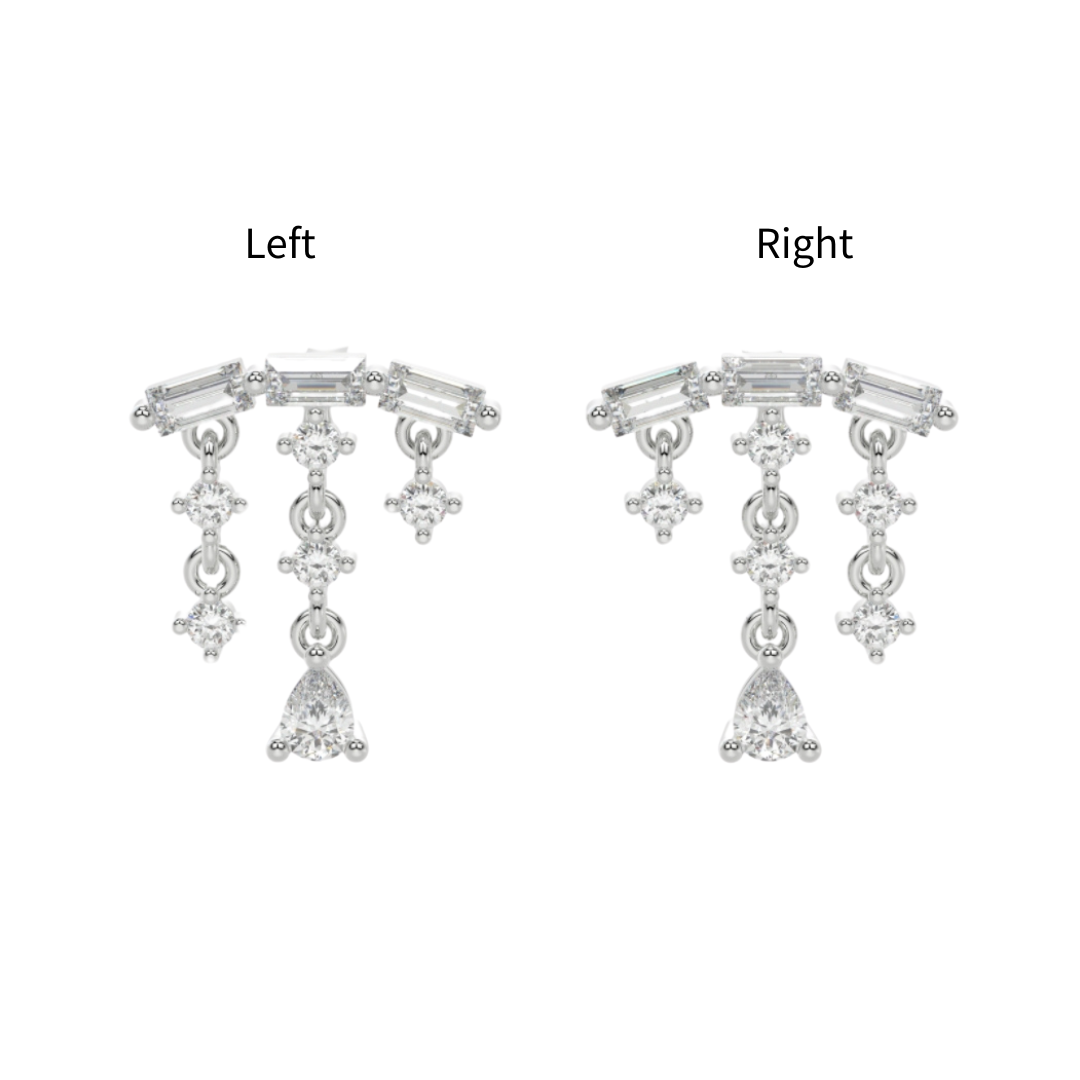 Sway Swarovski CZ cascade threadless end in 14k gold for lobe or helix with Left and Right options