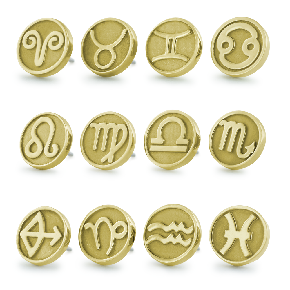 NeoMetal Zodiac astrological sign disk threadless end in 18k gold