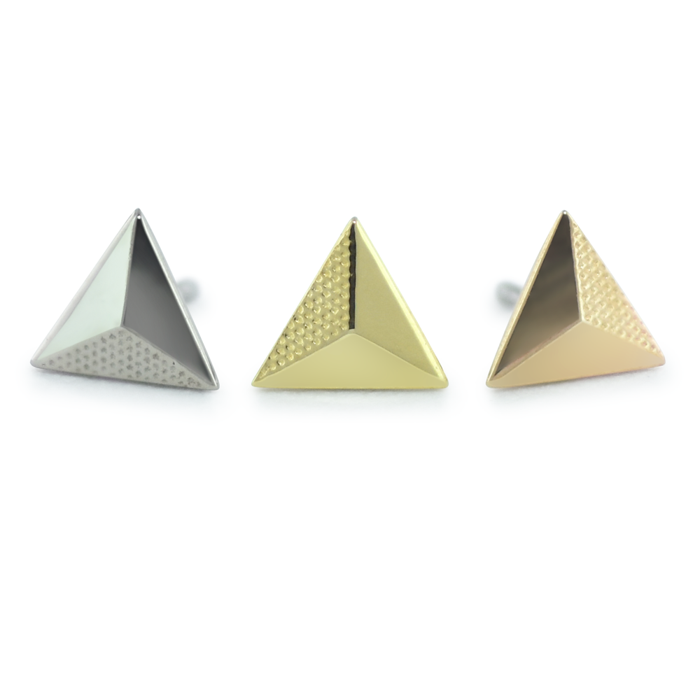 NeoMetal Tetra textured pyramid threadless end in 18k gold for edgy ear styling