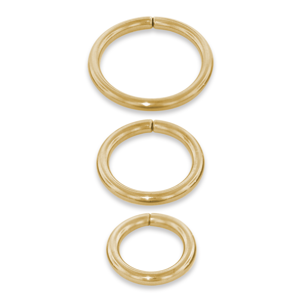 NeoMetal 16ga seam ring in solid 18k gold for healed lobe, helix, or septum