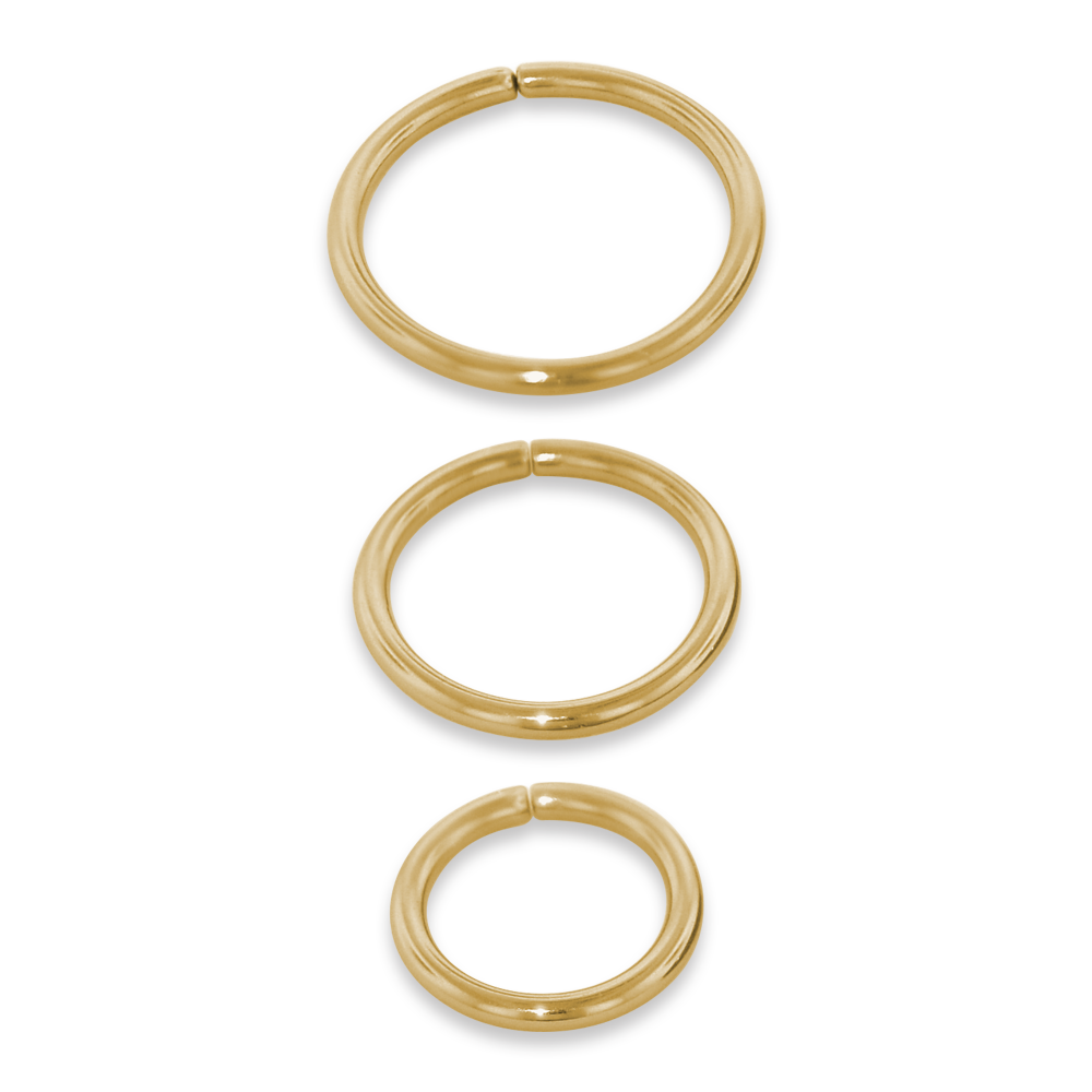 NeoMetal 18ga seam ring in solid 18k gold for healed lobe, helix, or daith